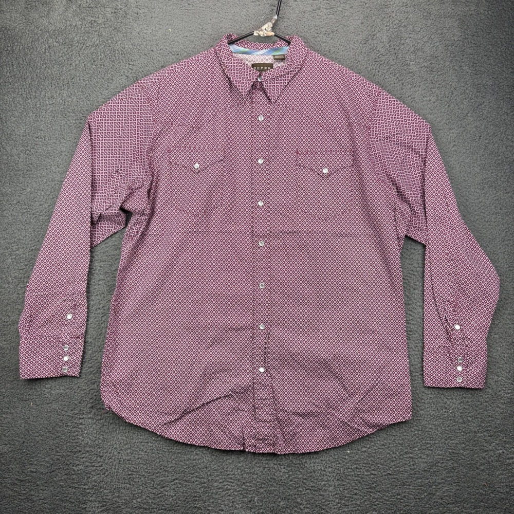 Roper Mens 2XL Burgundy Geometric Print Long Sleeve Snap Western Shirt‎ Cotton